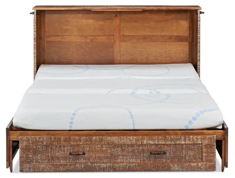 Parker Cabinet Bed with Memory Foam Mattress, Weathered Brown