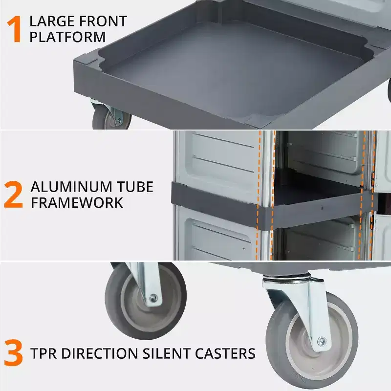 Commercial Janitorial Cart, 3-Shelf Housekeeping Cleaning Cart with 2 Cabinets, Cover & Oxford Bag, Traditional Janitorial Cart for Hotel