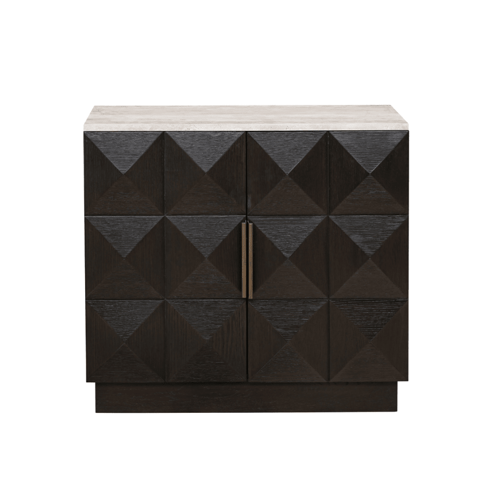 Deep Brown 2 Door Sideboard with Travertine Top