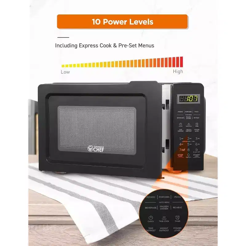 Commercial Chef 0.7 Cu. Ft. Countertop Microwave Oven, CHM770B, Black
