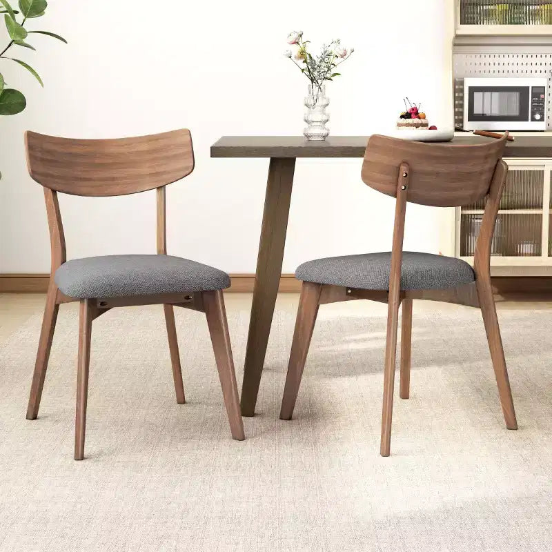 Set of 2 Mid-Century Modern Dining Chairs with Cushioned Seats