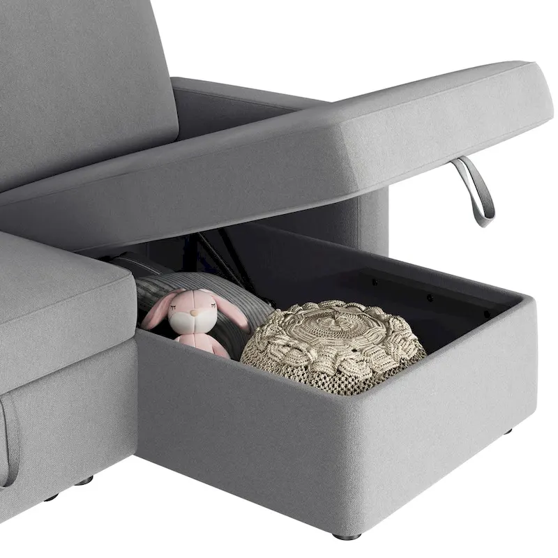 L-Shaped Reversible Sectional Sofa with Pull Out Bed & Storage - 83x 57.5x33