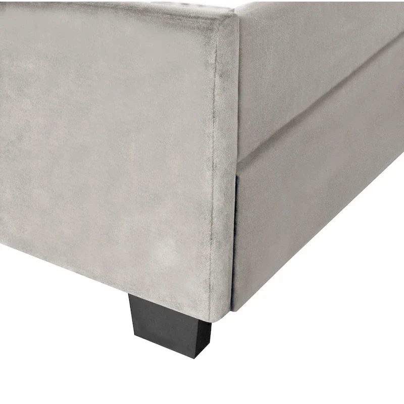 Queen Size Platform Bed with Gold Tufted Headboard, Trundle & Storage (600lb Capacity)