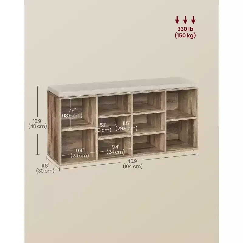 Shoe Storage Bench Shoes Organize with 10 Cushion and Cushion Seat