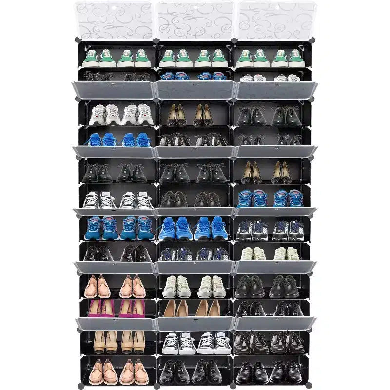 Expandable Plastic Shoe Rack, 12-Tier Shoe Cabinet, Holds 72 Pairs of Shoes, Suitable for Wardrobes, Entryways, Hallways,