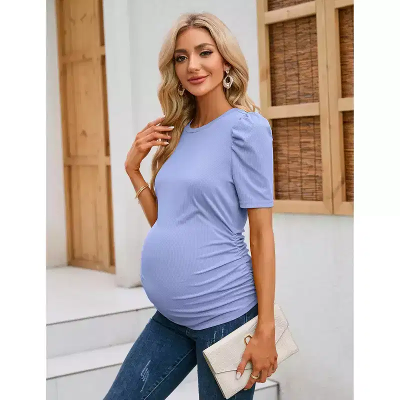 Maternity Shirts Women's Floral Tops Pregnancy Ruched Side Tunic Top