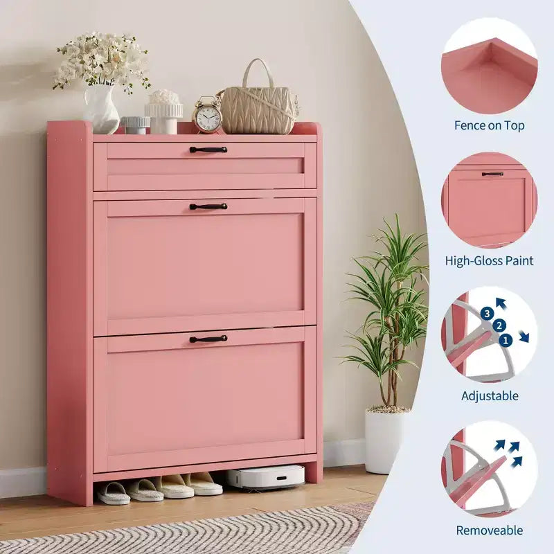 Modern Turn Drawer Shoe Cabinet, Space-Saving Storage Organizer for Entryway