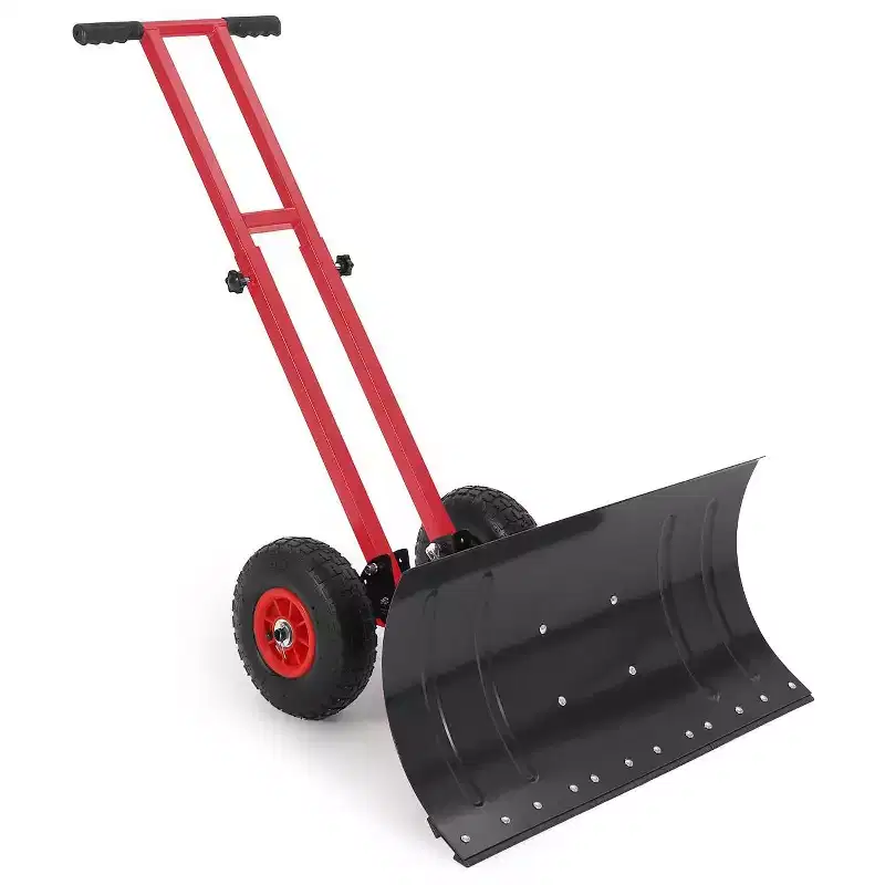 29x14 in Snow Shovel with 5-Position Angled Blade & Adjustable Handle, Heavy Duty Metal Snow Pusher Shovel with Wheels for Driveway, Doorway, Sidewalk