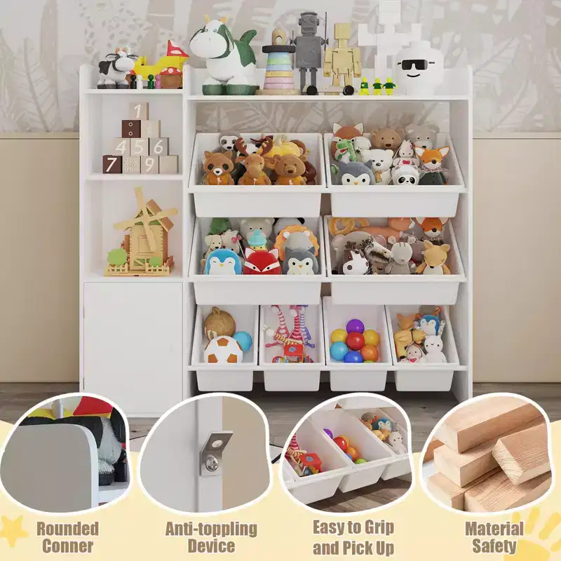 Kids Toy Organizer with 8 Removable Bins, Large Toy Box & Bookshelf Combo for Bedroom, Nursery, Classroom for Toys Books
