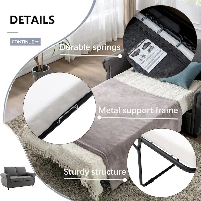 Merax Pull Out Sofa Bed Loveseat Sleeper with Twin Size Memory Mattress