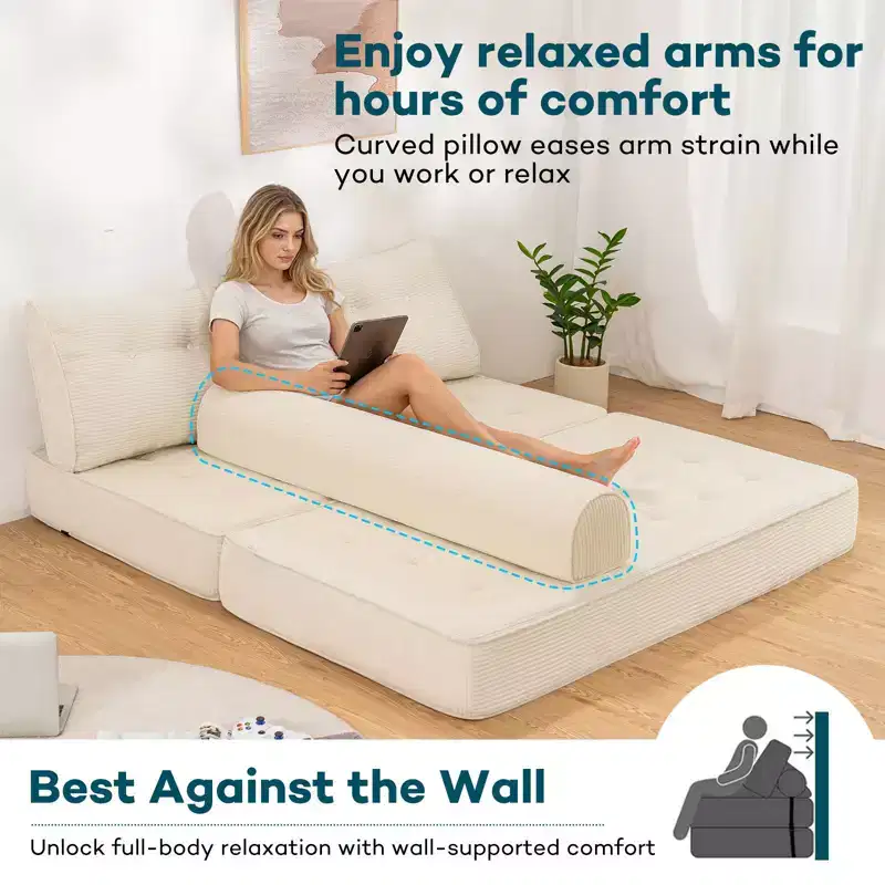 WARMOUNTS Foldable Sofa Bed with Adjustable Backrest, Convertible Queen Size Sleeper Sofa for Living Room & Office