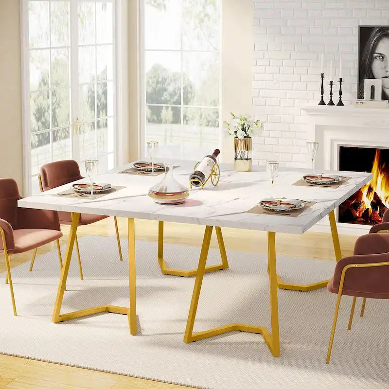 Natural Wood Tone Rectangle Dining Table with Metal Frame for 2–4 Person, 55