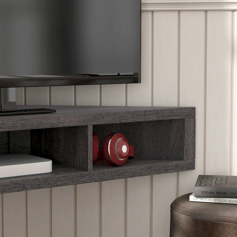 47 Corner Floating TV Stand, 3 Shelves, Transitional Style, Space-Saving Wall Mount