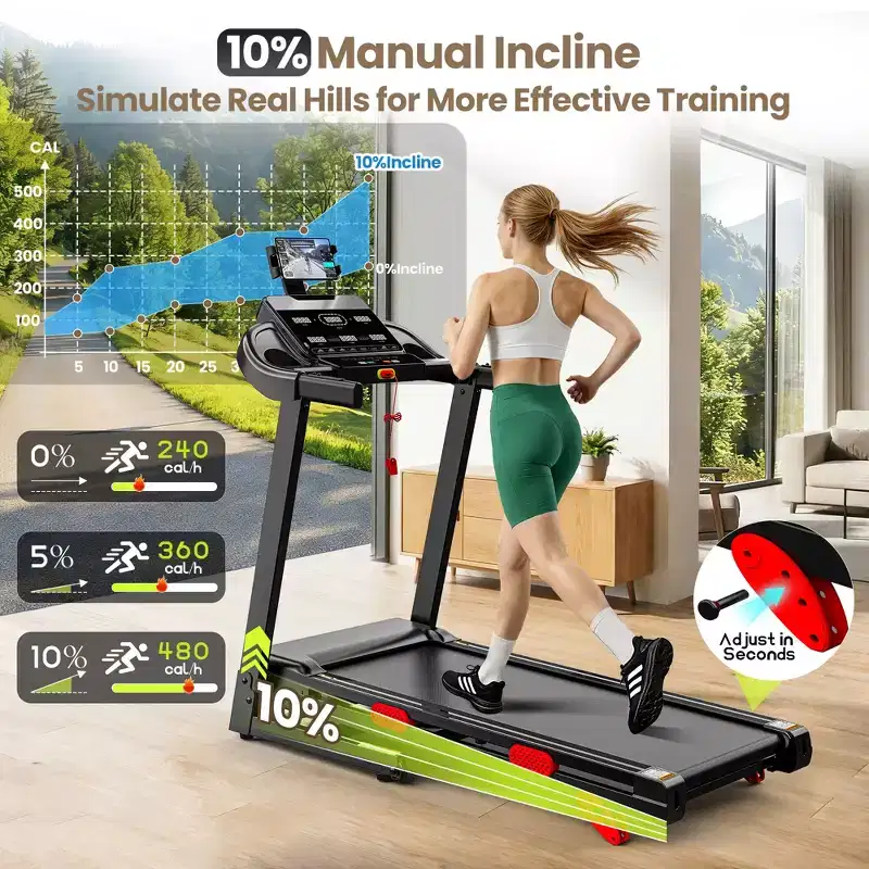 4 in-1 Folding Treadmill with 3.75HP Motor, 10% Manual Incline, Smart App Control, 320 lbs Capacity, Home Fitness Running Machine
