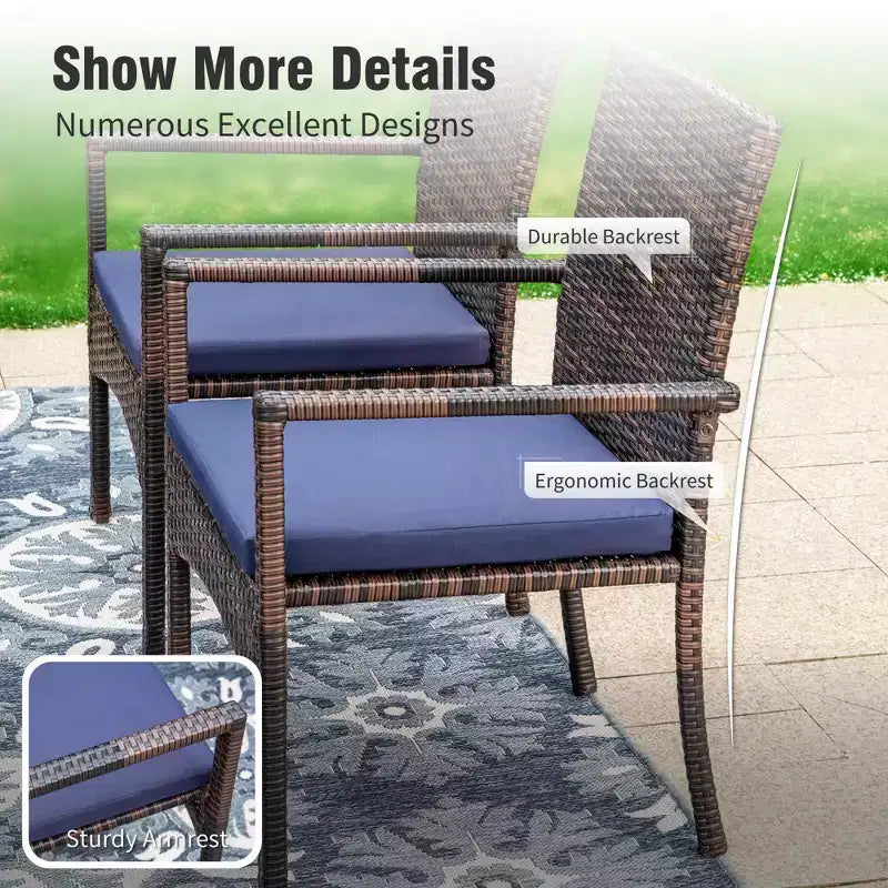 Captiva Designs 3pc Outdoor Patio Slatted Tabletop Square Dining Steel Table & Arm Chairs