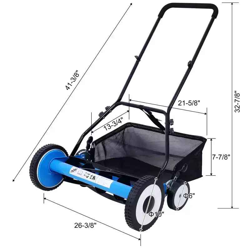 NAYSAYE Manual Lawn Mower Push Reel Grass Cutter Grass Trimmer Smooth Clean Mowing for Home Yard Garden, Blue, 27.2*18.9*10.6