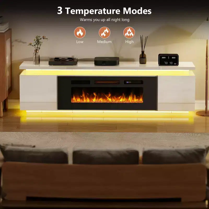 Skyzoo Electric Fireplace TV Stand for TVs up to 80 with LED Lights & 4 AC Power Outlets, TV console for Living Room