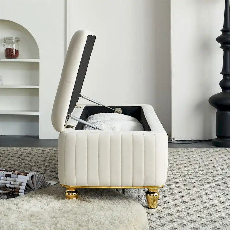 Rectangle Storage Ottoman Bench – Green / Black / Beige, Tufted Velvet, Modern Style, Seats 1–2