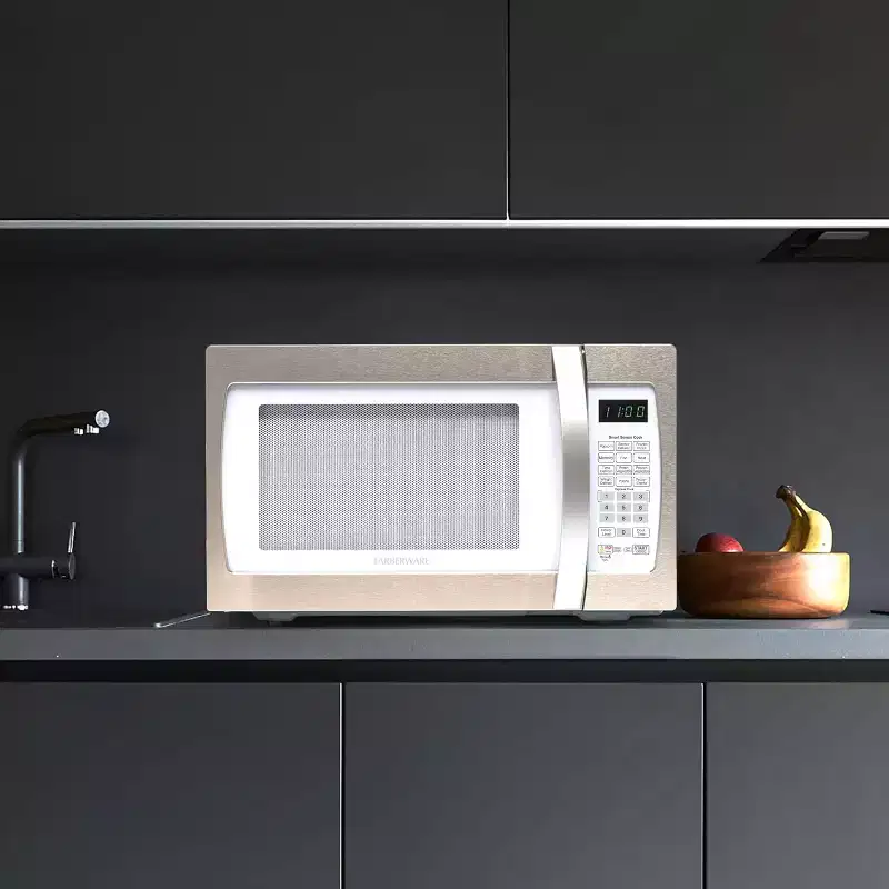 Farberware Professional 1.3 Cu. Ft. 1100-Watt Microwave Oven with Smart Sensor Cooking, White and Platinum