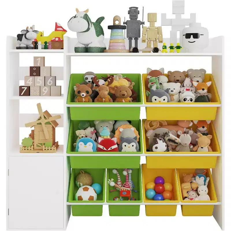 Kids Toy Organizer with 8 Removable Bins, Large Toy Box & Bookshelf Combo for Bedroom, Nursery, Classroom for Toys Books