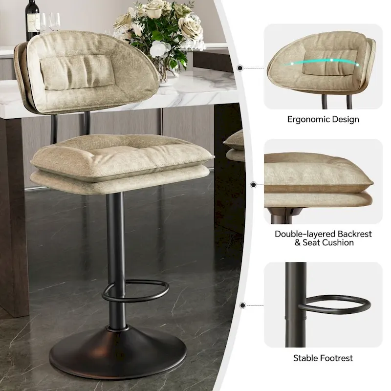 Set of 2 Swivel Bar Stools Adjustable Counter Height