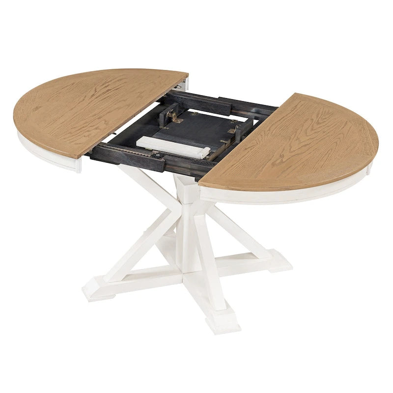 Functional Dining Table Set with Extendable Table and 4 Upholstered Chairs
