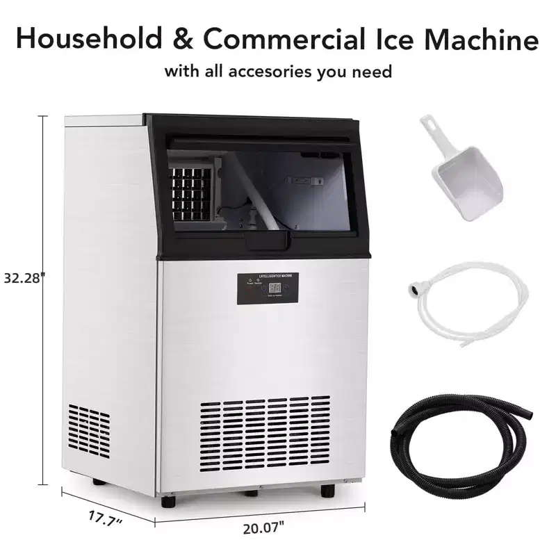 Ice Maker Machine, 80LBS/24H Ice Makers Countertop Ice Capacity, 30LBS Ice Bin,32 Ice Cubes/Cycle,Commercial Ice Maker Machine Freestanding Ice Maker