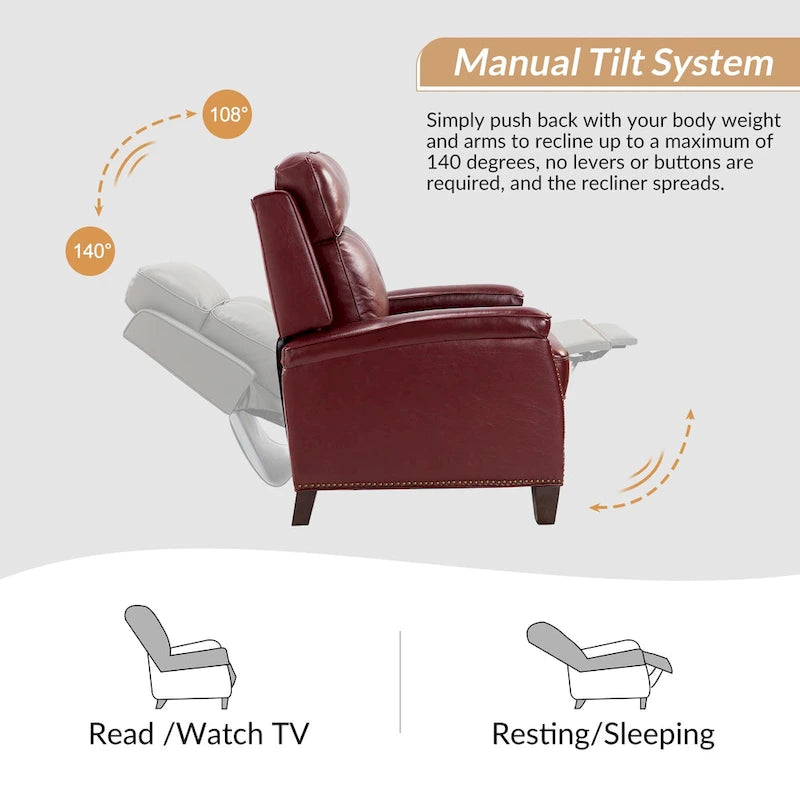 Mid-Century Modern Pushback Recliner with Nailhead Trim