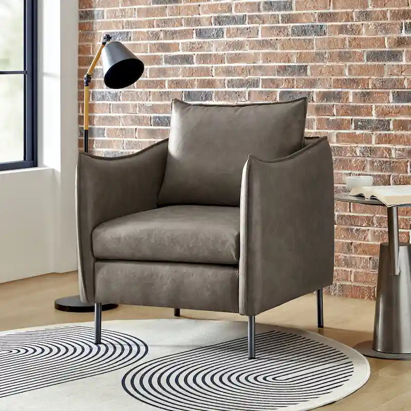 Modern Accent Chair – Black / Brown / Grey / Camel / Navy / Beige, Vegan Leather, Metal Legs, Seats 1