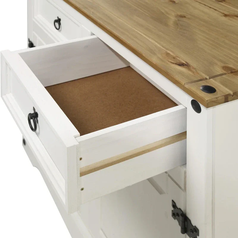 OS Home and Office Furniture Model COW915 Cottage Series Wood Buffet Sideboard in Distressed White
