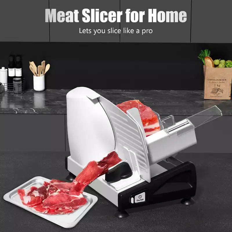 OSTBA 200W Electric Meat Slicer, Dual 7.5 Stainless Steel Blades, Quiet DC Motor, 0-15mm Adjustable, Easy to Clean for Meat, Cheese, Bread & Veggies