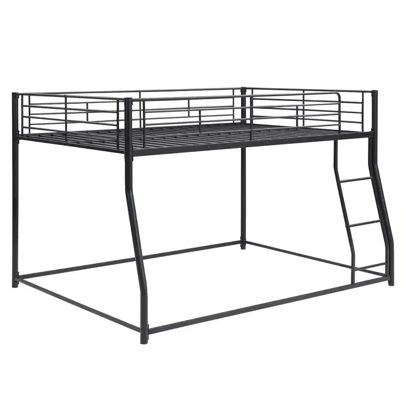 Twin XL over Queen Metal Bunk Bed with Ladder and Safety Guardrail