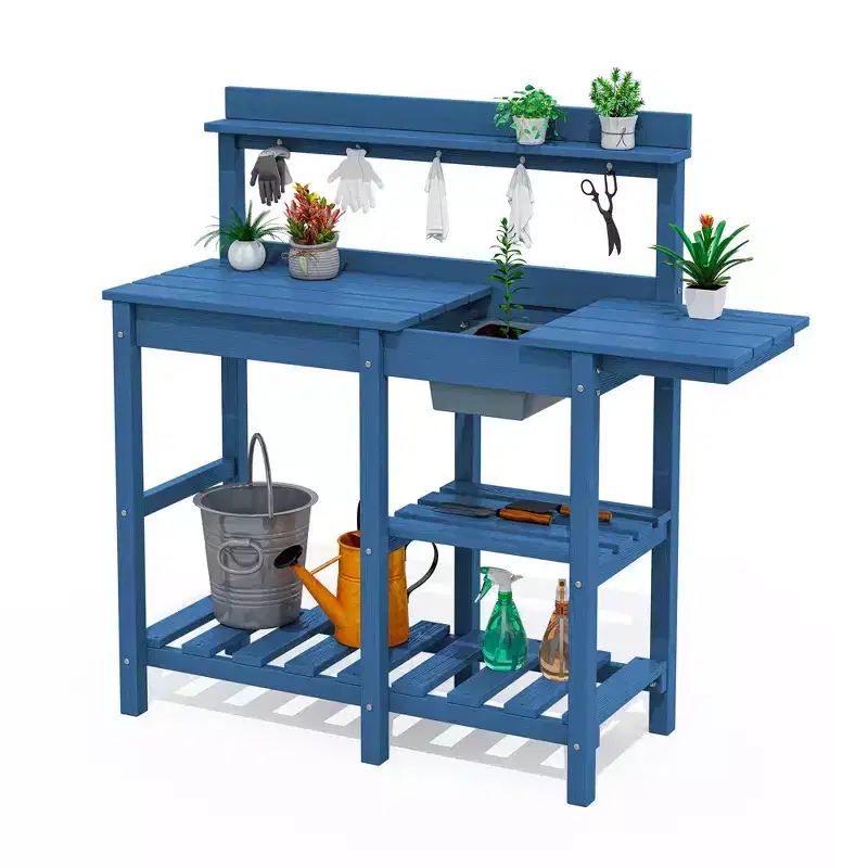 Hyleory HDPE Weather-Resistant Potting Bench Table with Storage Shelf