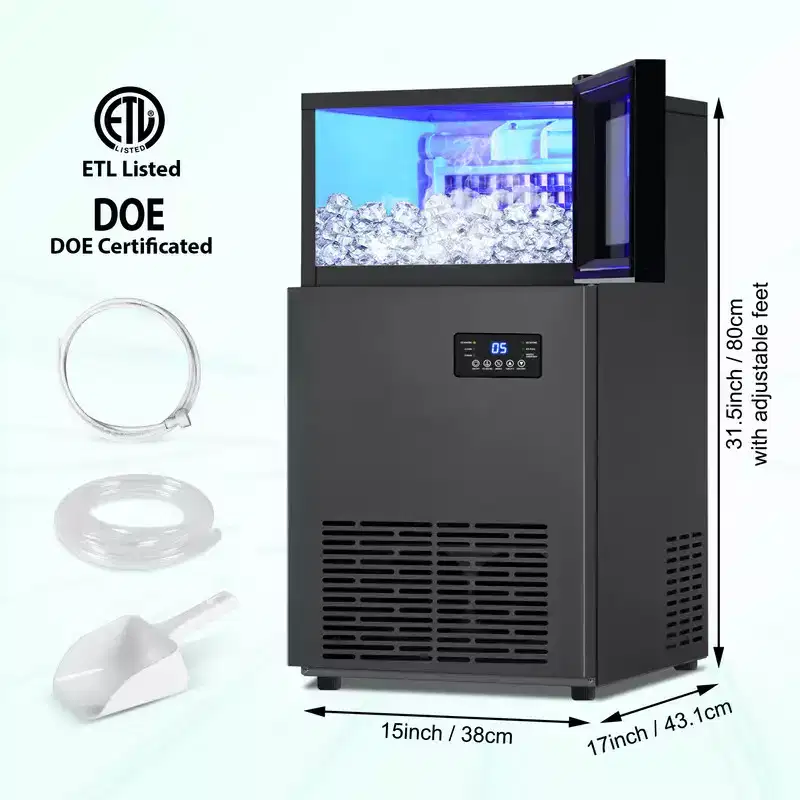 Tylza Commercial Built-in or Freestanding Ice Maker 160Lbs/24H in Black