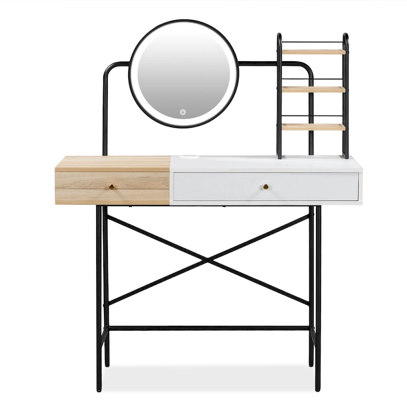 Modern Makeup Vanity with Mirror, Wireless Charging Station