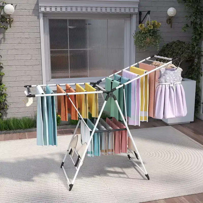 Foldable Clothes Drying Rack Triangle Frame Steel Construction 66 lbs Capacity Indoor Outdoor