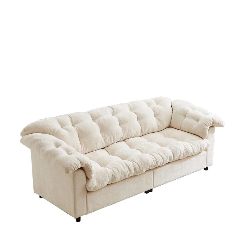 99-Inch Deep Seat Sofa – Yellow / Beige / Grey / Green, Chenille, Solid Wood Frame, Seats 3