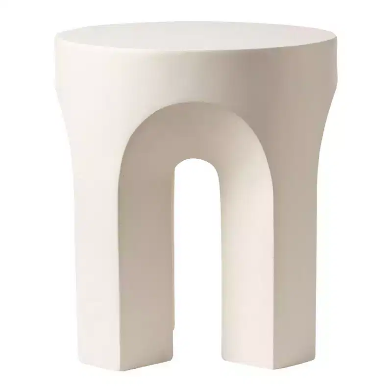 LeisureMod Crus 18 Sculptural Fiberstone End Table - Round Vaulted Base Side Table