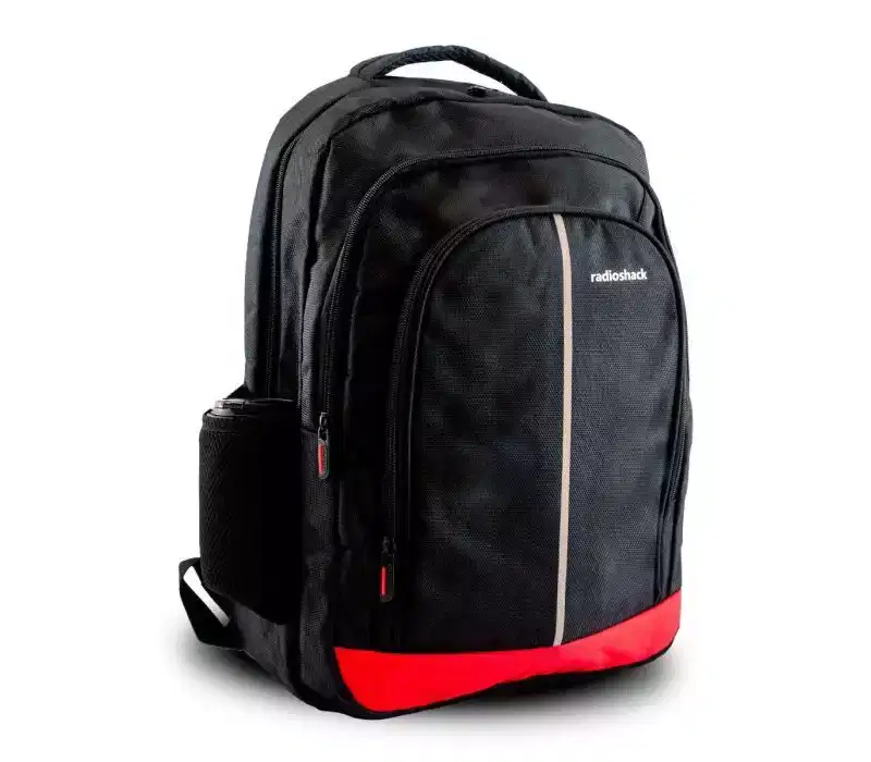 RadioShack 15.6 Laptop Backpack Black with Red Accent, Functional Tech Bag for Men and Women, Organized Storage for Work, and Travel 2606014