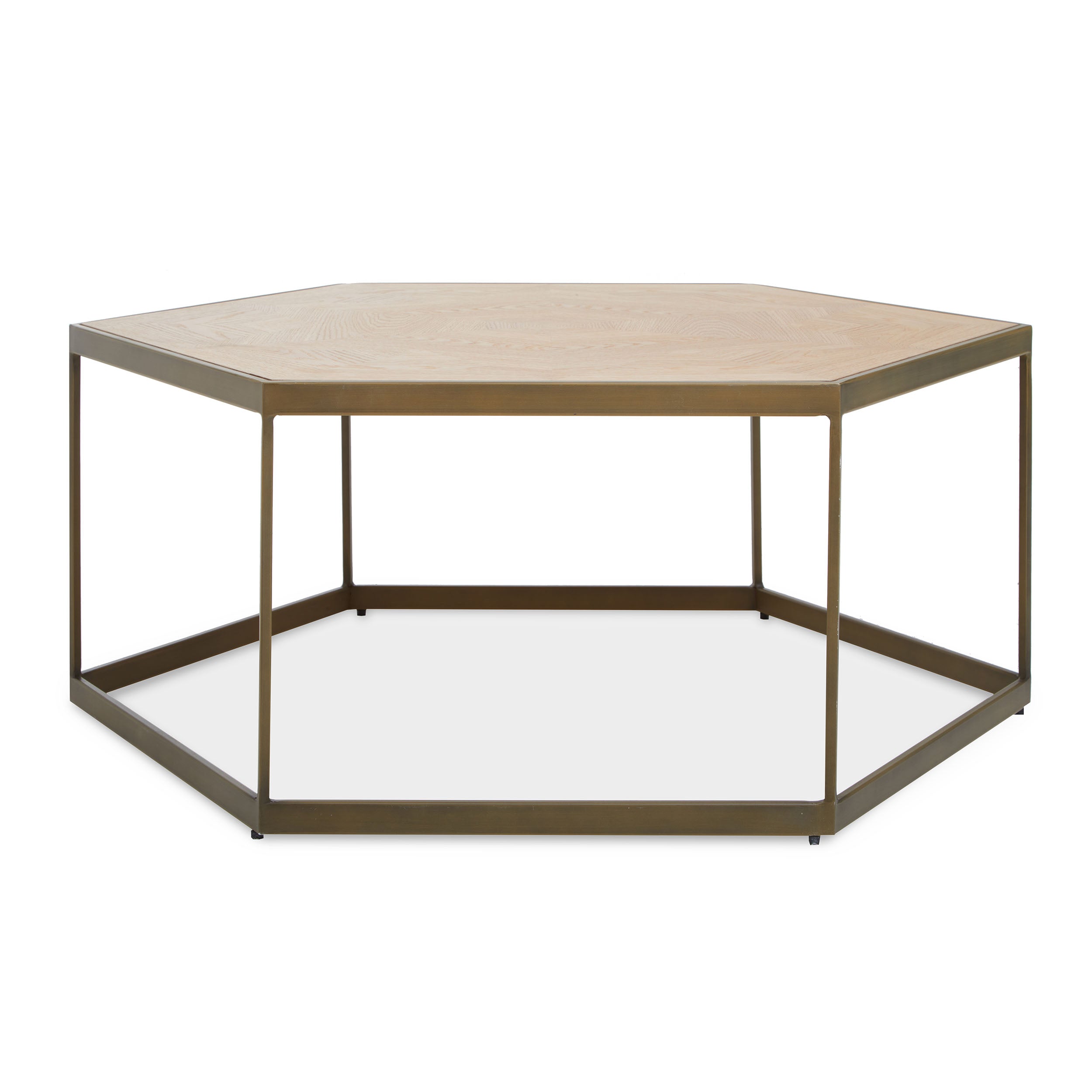 Brass & Oak Hexagonal Coffee Table