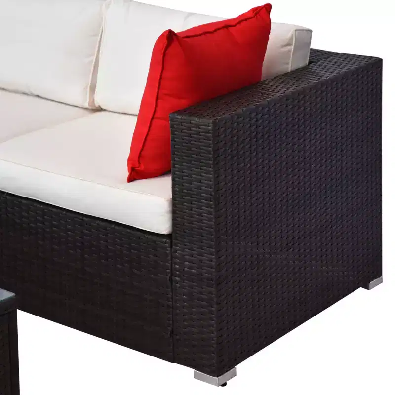5-Piece Patio Furniture Set with Cushions, Outdoor PE Rattan Wicker Sofa Set, Sectional Furniture with Pillows, Glass Coffee Table for Garden