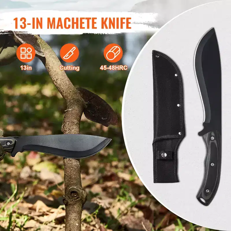 VEVOR Hunting Knife and Hatchet Axe Combo Set with Sheath, Fixed Blade Tactical Knife and Camping Axe, Stainless Steel Knife and Camping Hatchet,Black
