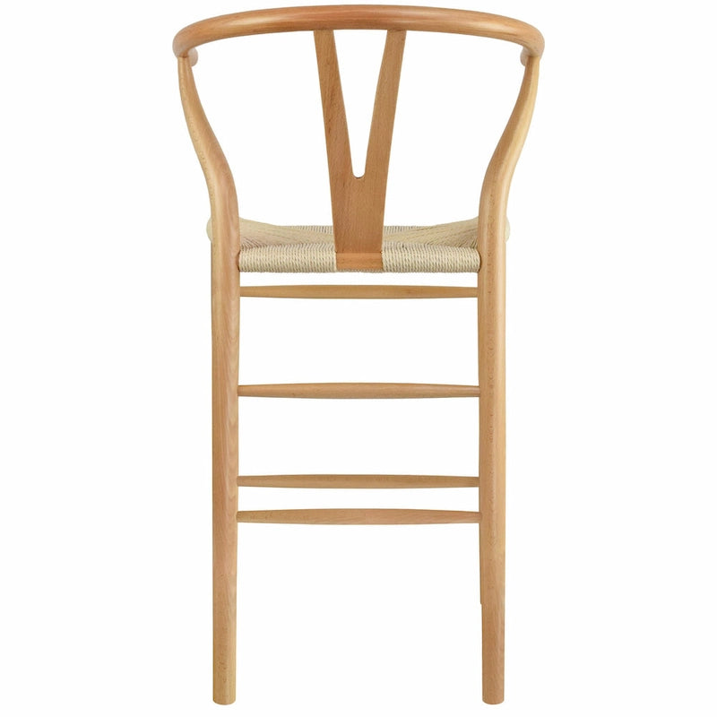 Solid Wood Countertop Height Barstool with Open Y Back, Farmhouse Woven Seat