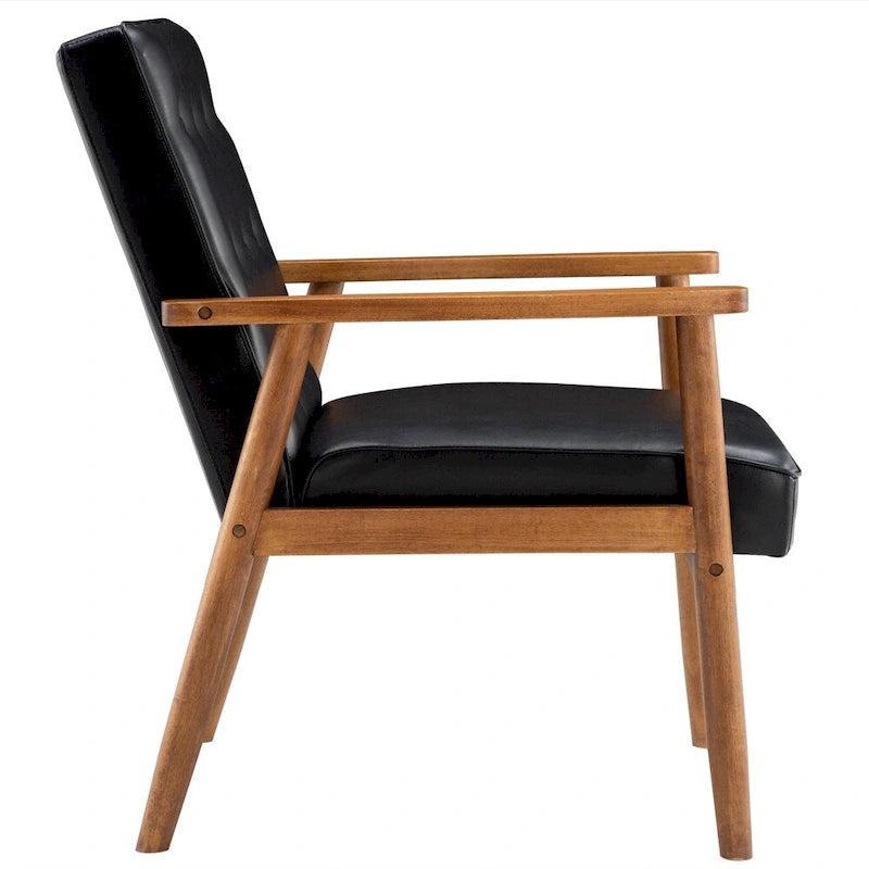 Button-Tufted Slipper Chair – Black, PU Leather, Solid Wood Frame & Legs, Seats 1