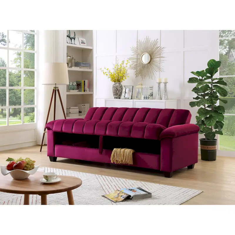 83 Comfortable Velvet Storage Sleeper Convertible Sofa Bed.