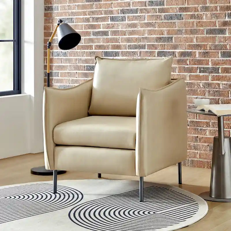 Modern Accent Chair – Black / Brown / Grey / Camel / Navy / Beige, Vegan Leather, Metal Legs, Seats 1