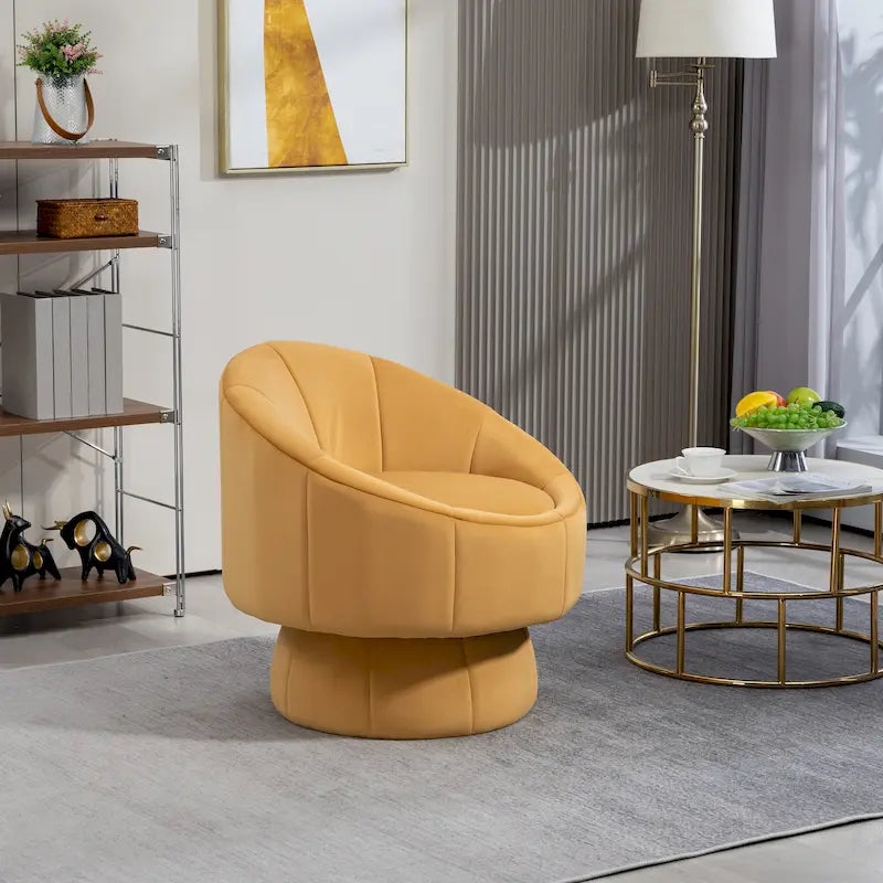 360° Swivel Accent Chair – Dark Yellow / Purple / Beige, Velvet, Wood Frame, Seats 1