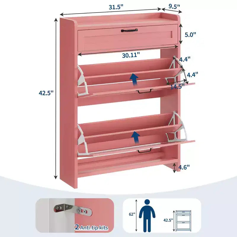 Modern Turn Drawer Shoe Cabinet, Space-Saving Storage Organizer for Entryway