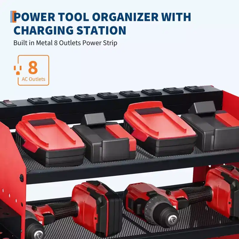 Power Tool Organizer,Drill Holder Wall Mount with Charging Station,Heavy Duty 3/4-Layer Power Pool Storage ,4 Drill Shelf with Hooks