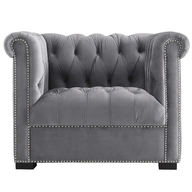 Chesterfield Armchair – Midnight Blue / Aqua / Grey / Ivory, Performance Velvet, Button Tufted, Seats 1